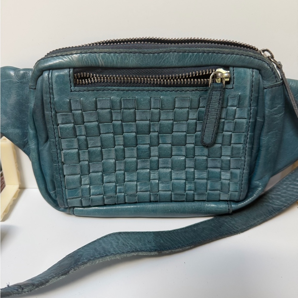 Elegant Teal Woven Leather Crossbody Bag